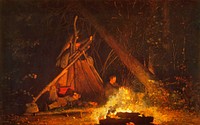 Camp Fire (1880) by <a href="https://www.rawpixel.com/search/Winslow%20Homer?sort=curated&amp;page=1&amp;topic_group=_my_topics">Winslow Homer</a>. Original from The MET museum. Digitally enhanced by rawpixel.