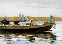 Boys in a Dory (1873) by <a href="https://www.rawpixel.com/search/Winslow%20Homer?sort=curated&amp;page=1&amp;topic_group=_my_topics">Winslow Homer</a>. Original from The MET museum. Digitally enhanced by rawpixel.
