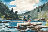 Hudson River, Logging (ca. 1891&ndash;1892) by <a href="https://www.rawpixel.com/search/Winslow%20Homer?sort=curated&amp;page=1&amp;topic_group=_my_topics">Winslow Homer</a>. Original from The National Gallery of Art. Digitally enhanced by rawpixel.
