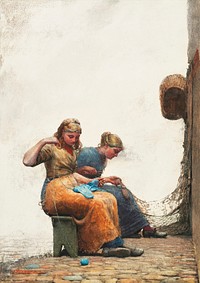 Mending the Nets (1882) by <a href="https://www.rawpixel.com/search/Winslow%20Homer?sort=curated&amp;page=1&amp;topic_group=_my_topics">Winslow Homer</a>. Original from The National Gallery of Art. Digitally enhanced by rawpixel.