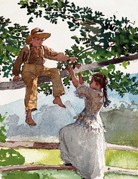 On the Fence (1878) by <a href="https://www.rawpixel.com/search/Winslow%20Homer?sort=curated&amp;page=1&amp;topic_group=_my_topics">Winslow Homer</a>. Original from The National Gallery of Art. Digitally enhanced by rawpixel.