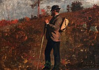 Man with a Knapsack (1873) by <a href="https://www.rawpixel.com/search/Winslow%20Homer?sort=curated&amp;page=1&amp;topic_group=_my_topics">Winslow Homer</a>. Original from The Smithsonian. Digitally enhanced by rawpixel.