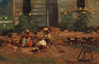 Sketch of a Cottage Yard (ca.1876) by <a href="https://www.rawpixel.com/search/Winslow%20Homer?sort=curated&amp;page=1&amp;topic_group=_my_topics">Winslow Homer</a>. Original from The National Gallery of Art. Digitally enhanced by rawpixel.