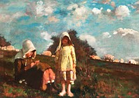 Two Girls with Sunbonnets In a Field (1878) by <a href="https://www.rawpixel.com/search/Winslow%20Homer?sort=curated&amp;page=1&amp;topic_group=_my_topics">Winslow Homer</a>. Original from The Smithsonian. Digitally enhanced by rawpixel.