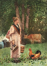 The Milk Maid (1878) by <a href="https://www.rawpixel.com/search/Winslow%20Homer?sort=curated&amp;page=1&amp;topic_group=_my_topics">Winslow Homer</a>. Original from The National Gallery of Art. Digitally enhanced by rawpixel.