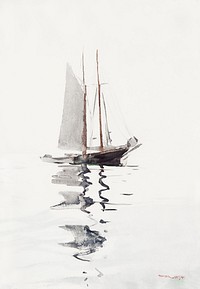 Two&ndash;masted Schooner with Dory (1894) by <a href="https://www.rawpixel.com/search/Winslow%20Homer?sort=curated&amp;page=1&amp;topic_group=_my_topics">Winslow Homer</a>. Original from The Smithsonian. Digitally enhanced by rawpixel.