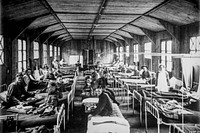 One of the wards for medical cases at Base Hospital, Dijon, France (1919). Original from Library of Congress. Digitally enhanced by rawpixel.