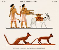 Vintage illustration of Tomb of Nevothph with continuation and end of the previous painting. Same tomb, north wall from Monuments de l&#39;&Eacute;gypte et de la Nubie.