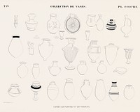 Collection of vases from the paintings or originals from Monuments de l&#39;&Eacute;gypte et de la Nubie (1835&ndash;1845) by <a href="https://www.rawpixel.com/search/Jean%20Fran%C3%A7ois%20Champollion?&amp;sort=curated&amp;page=1">Jean Fran&ccedil;ois Champollion</a> (1790&ndash;1832). Original from The New York Public Library. Digitally enhanced by rawpixel.