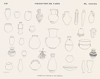 Collection of vases from the paintings or originals from Monuments de l&#39;&Eacute;gypte et de la Nubie (1835&ndash;1845) by <a href="https://www.rawpixel.com/search/Jean%20Fran%C3%A7ois%20Champollion?&amp;sort=curated&amp;page=1">Jean Fran&ccedil;ois Champollion</a> (1790&ndash;1832). Original from The New York Public Library. Digitally enhanced by rawpixel.