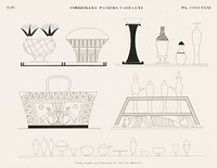 Baskets, panies, vases, etc. copied from the paintings or on the originals from Monuments de l&#39;&Eacute;gypte et de la Nubie (1835&ndash;1845) by <a href="https://www.rawpixel.com/search/Jean%20Fran%C3%A7ois%20Champollion?&amp;sort=curated&amp;page=1">Jean Fran&ccedil;ois Champollion</a> (1790&ndash;1832). Original from The New York Public Library. Digitally enhanced by rawpixel.