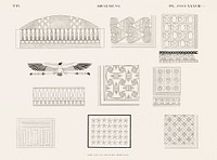 Ornaments copied from the original paintings from Monuments de l&#39;&Eacute;gypte et de la Nubie (1835&ndash;1845) by <a href="https://www.rawpixel.com/search/Jean%20Fran%C3%A7ois%20Champollion?&amp;sort=curated&amp;page=1">Jean Fran&ccedil;ois Champollion</a> (1790&ndash;1832). Original from The New York Public Library. Digitally enhanced by rawpixel.