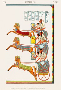 Vintage illustration of Great Speos: vestibule, south wall, lower row, painting of southwest corner from Monuments de l&#39;&Eacute;gypte et de la Nubie.
