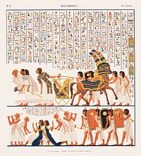 Great speos: Continuation and end of the second [fourth] painting from Monuments de l&#39;&Eacute;gypte et de la Nubie (1835&ndash;1845) by <a href="https://www.rawpixel.com/search/Jean%20Fran%C3%A7ois%20Champollion?&amp;sort=curated&amp;page=1">Jean Fran&ccedil;ois Champollion</a> (1790&ndash;1832). Original from The New York Public Library. Digitally enhanced by rawpixel.