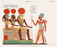 Great speos: Great hall, east wall. First painting from Monuments de l'égypte et de la Nubie (1835–1845) by Jean François Champollion (1790–1832). Original from The New York Public Library. Digitally enhanced by rawpixel.