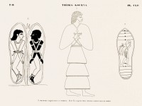 Vintage illustration of Tracing painting in a tomb and Tracing taken from cardboard boxes of mummies from Monuments de l&#39;&Eacute;gypte et de la Nubie.