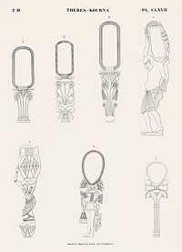 Vintage illustration of Objects found in the tombs from Monuments de l&#39;&Eacute;gypte et de la Nubie.
