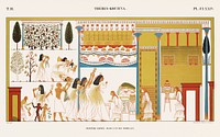 Copied paintings in one of the tombs from Monuments de l&#39;&Eacute;gypte et de la Nubie (1835&ndash;1845) by <a href="https://www.rawpixel.com/search/Jean%20Fran%C3%A7ois%20Champollion?&amp;sort=curated&amp;page=1">Jean Fran&ccedil;ois Champollion</a> (1790&ndash;1832). Original from The New York Public Library. Digitally enhanced by rawpixel.
