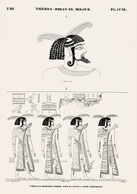 First Tomb of Merneptah, continuation of the previous frieze from Monuments de l&#39;&Eacute;gypte et de la Nubie (1835&ndash;1845) by <a href="https://www.rawpixel.com/search/Jean%20Fran%C3%A7ois%20Champollion?&amp;sort=curated&amp;page=1">Jean Fran&ccedil;ois Champollion</a> (1790&ndash;1832). Original from The New York Public Library. Digitally enhanced by rawpixel.