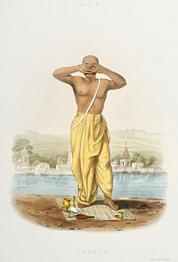 Soorya from The Sundhya or the Daily Prayers of the Brahmins (1851) by <a href="https://www.rawpixel.com/search/Sophie%20Charlotte%20Belnos?&amp;page=1">Sophie Charlotte Belnos</a> (1795&ndash;1865).