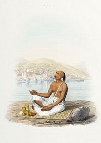 Bhyragai from The Sundhya or the Daily Prayers of the Brahmins (1851) by <a href="https://www.rawpixel.com/search/Sophie%20Charlotte%20Belnos?&amp;page=1">Sophie Charlotte Belnos</a> (1795&ndash;1865).
