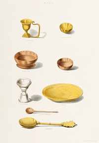 Religious Vessels from The Sundhya or the Daily Prayers of the Brahmins (1851) by Sophie Charlotte Belnos (1795&ndash;1865).