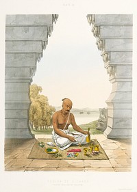 Pooja of Vishnoo from The Sundhya or the Daily Prayers of the Brahmins (1851) by Sophie Charlotte Belnos (1795&ndash;1865).