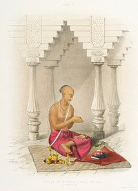 Pooja to Devee (Shio Shiva) from The Sundhya or the Daily Prayers of the Brahmins (1851) by <a href="https://www.rawpixel.com/search/Sophie%20Charlotte%20Belnos?&amp;page=1">Sophie Charlotte Belnos</a> (1795&ndash;1865).