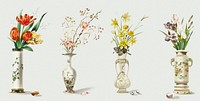 Antique illustration of four flower vases