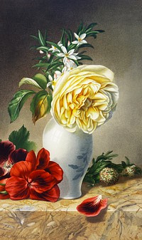 Roses in a vase from The Miriam and Ira D. Wallach Division Of Art, Prints and Photographs: Picture Collection published by <a href="https://www.rawpixel.com/search/L.%20Prang%20%26%20Co.?sort=curated&amp;page=1">L. Prang &amp; Co</a>. Original From The New York Public Library. Digitally enhanced by rawpixel.