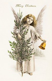An angel holding a Christmas bell (1912) from The Miriam and Ira D. Wallach Division Of Art, Prints and Photographs: Picture Collection published by <a href="https://www.rawpixel.com/search/E.%20Reckziegel?sort=curated&amp;page=1">E. Reckziegel</a>. Original From The New York Public Library. Digitally enhanced by rawpixel.