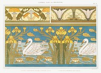 Lucanes et champignons, oxalides et papillons, bordure; cygnes, iris et n&eacute;nuphars, &eacute;mail cloisonn&eacute;from L&#39;animal dans la d&eacute;coration (1897) illustrated by <a href="https://www.rawpixel.com/search/Maurice%20Pillard%20Verneuil?sort=curated&amp;type=all&amp;page=1">Maurice Pillard Verneuil</a>.