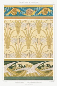 Escargots, bordure. Libellule et roseaux, papier peint. Mouettes, bordure from L&#39;animal dans la d&eacute;coration (1897) illustrated by <a href="https://www.rawpixel.com/search/Maurice%20Pillard%20Verneuil?sort=curated&amp;type=all&amp;page=1">Maurice Pillard Verneuil</a>.Original from the The New York Public Library. Digitally enhanced by rawpixel.