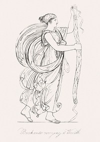 Vintage illustration of Bacchante carrying a wreath