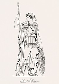 Greek warrior from An illustration of the Egyptian, Grecian and Roman costumes by <a href="https://www.rawpixel.com/search/Thomas%20Baxter?sort=curated&amp;rating_filter=all&amp;mode=shop&amp;page=1">Thomas Baxter</a> (1782&ndash;1821).Digitally enhanced by rawpixel. Original from New York public library. Digitally enhanced by rawpixel.