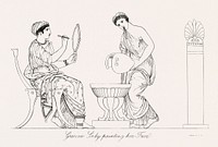 Vintage illustration of Grecian lady painting her face