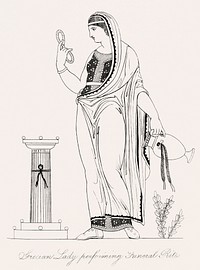 Vintage illustration of Grecian lady performing funeral rites