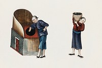Chinese painting featuring one man drying in ovens, and the other man carrying packers (ca.1800&ndash;1899) from the Miriam and Ira D. Wallach Division of Art, Prints and Photographs: Art &amp; Architecture Collection. Original from the New York Public Library. Digitally enhanced by rawpixel.
