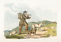 Illustration of a hunter with rabbits from Sporting Sketches (1817-1818) by <a href="https://www.rawpixel.com/search/Henry%20Alken?&amp;page=1">Henry Alken</a> (1784-1851). Original from The New York Public Library. Digitally enhanced by rawpixel.