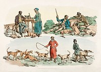 Illustration of scene of the hunter&#39;s life from Sporting Sketches (1817-1818) by<a href="https://www.rawpixel.com/search/Henry%20Alken?&amp;page=1"> Henry Alken</a> (1784-1851). Original from The New York Public Library. Digitally enhanced by rawpixel.