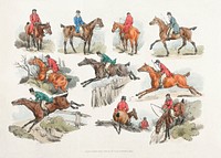 Illustration of mounted sportsmen from Sporting Sketches (1817-1818) by <a href="https://www.rawpixel.com/search/Henry%20Alken?&amp;page=1">Henry Alken</a> (1784-1851). Original from The New York Public Library. Digitally enhanced by rawpixel.