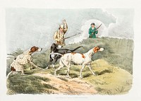 Illustration of hunting scene (dogs ready to hounddown) from Sporting Sketches (1817-1818) by <a href="https://www.rawpixel.com/search/Henry%20Alken?&amp;page=1">Henry Alken</a> (1784-1851). Original from The New York Public Library. Digitally enhanced by rawpixel.