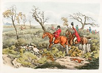 Illustration of fox hunting from Sporting Sketches (1817-1818) by <a href="https://www.rawpixel.com/search/Henry%20Alken?&amp;page=1">Henry Alken </a>(1784-1851). Original from The New York Public Library. Digitally enhanced by rawpixel.