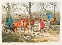 Illustration of sportsmen within an enclosure from Sporting Sketches (1817-1818) by<a href="https://www.rawpixel.com/search/Henry%20Alken?&amp;page=1"> Henry Alken </a>(1784-1851). Original from The New York Public Library. Digitally enhanced by rawpixel.