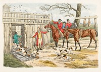 Illustration of releasing the dogs for hunting from Sporting Sketches (1817-1818) by <a href="https://www.rawpixel.com/search/Henry%20Alken?&amp;page=1">Henry Alken</a> (1784-1851). Original from The New York Public Library. Digitally enhanced by rawpixel.