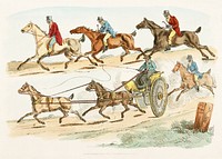 Illustration of a race with a carriage from Sporting Sketches (1817-1818) by <a href="https://www.rawpixel.com/search/Henry%20Alken?&amp;page=1">Henry Alken</a> (1784-1851). Original from The New York Public Library. Digitally enhanced by rawpixel.
