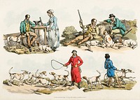 Illustration of scenes of the hunters&#39; life from Sporting Sketches (1817-1818) by <a href="https://www.rawpixel.com/search/Henry%20Alken?&amp;page=1">Henry Alken</a> (1784-1851). Original from The New York Public Library. Digitally enhanced by rawpixel.