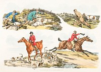 Illustration of hare hunting from Sporting Sketches (1817-1818) by <a href="https://www.rawpixel.com/search/Henry%20Alken?&amp;page=1">Henry Alken</a> (1784-1851). Original from The New York Public Library. Digitally enhanced by rawpixel.