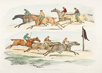 Illustration of horse race from Sporting Sketches (1817-1818) by <a href="https://www.rawpixel.com/search/Henry%20Alken?&amp;page=1">Henry Alken</a> (1784-1851). Original from The New York Public Library. Digitally enhanced by rawpixel.