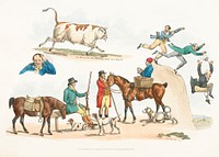 Illustration of the three great men of the village cannot do as they like from Sporting Sketches (1817-1818) by <a href="https://www.rawpixel.com/search/Henry%20Alken?&amp;page=1">Henry Alken</a> (1784-1851). Original from The New York Public Library. Digitally enhanced by rawpixel.